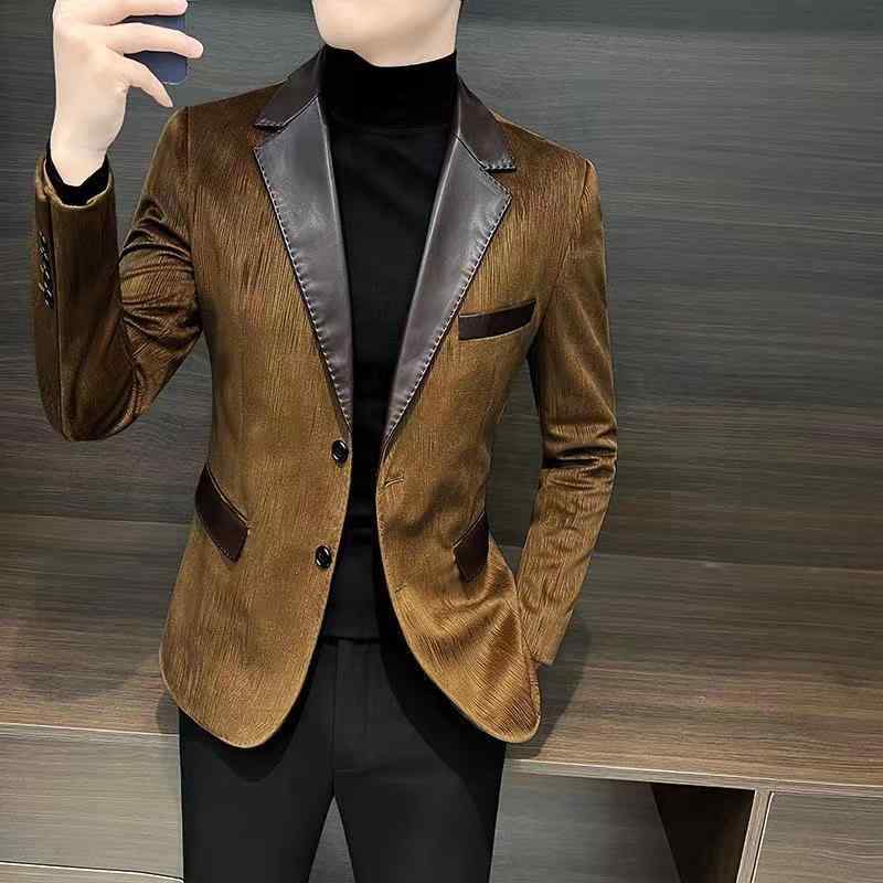 ジャケット メンズ 鹿皮绒 テーラード 秋冬 アウター 切り替え レザー襟付き カジュアル ポリエステル ブラック系