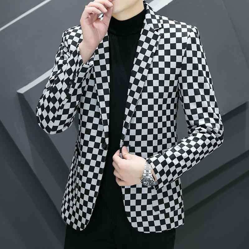 ジャケット メンズ 男性用 テーラードジャケット ブレザー スリムフィット チェック柄 カジュアル きれいめ ホワイト ブラック グリーン 普段使い 春秋