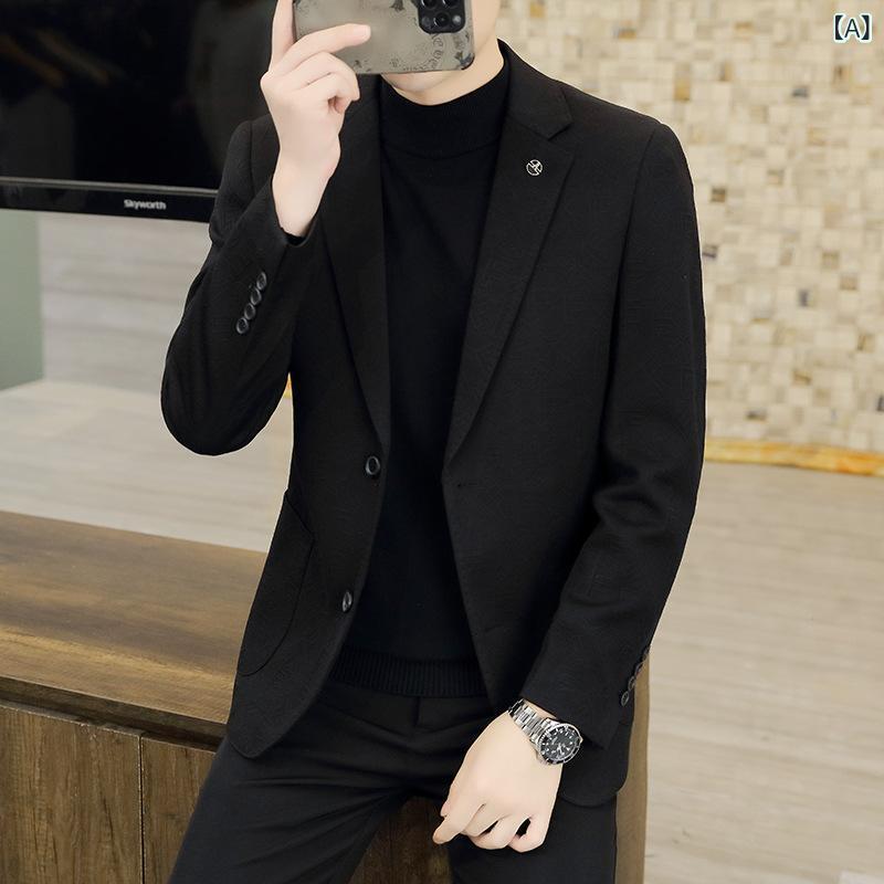 スーツ メンズ 男性用 テーラードジャケット 秋冬 2つボタン 無地 ブラック カーキ色 合体型