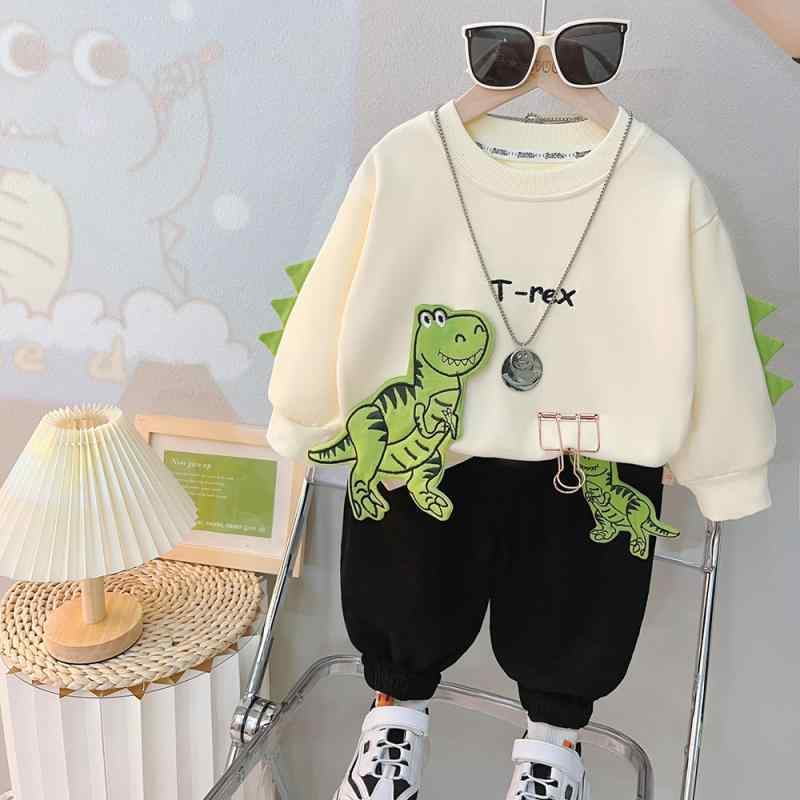 シャドーテールのキッズ ボーイズ 秋物 長袖 スウェット 上下セット 幼児 子供服 小恐竜 コットン 春秋 かわいい 普段着 部屋着 グレー ブラック アイボリー｜アングル3