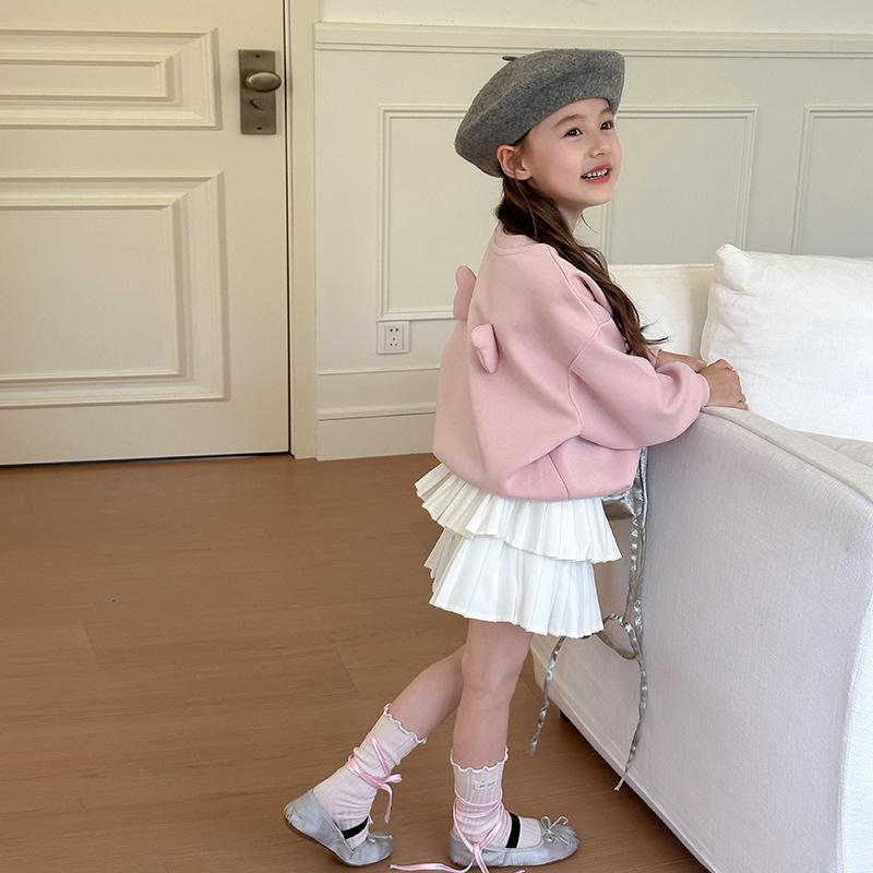 子供用スウェットシャツ 女の子 ピンク色 小天使プリント 長袖トップス 春秋 薄手 綿混素材 普段着 かわいい 通園着