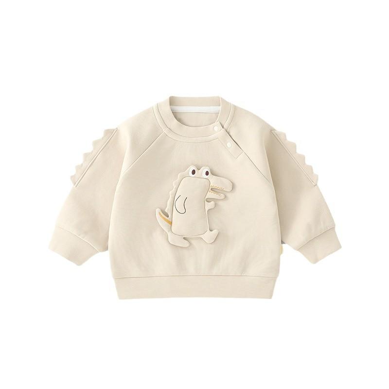 子供用トレーナー 長袖トップス 春秋 ベビーウェア アプリコットカラー 綿混紡素材 ストライプ柄 普段..