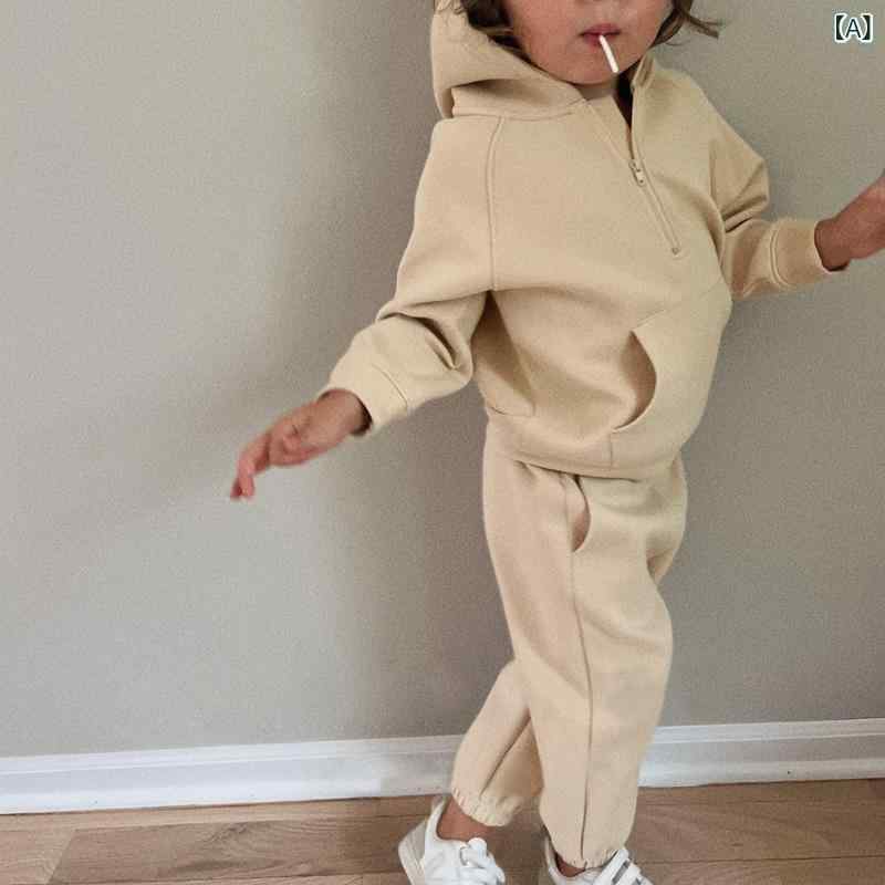 子供用セットアップ 秋冬モデル ハーフジップパーカー &amp; スウェットパンツ 2点セット 裏起毛 普段..