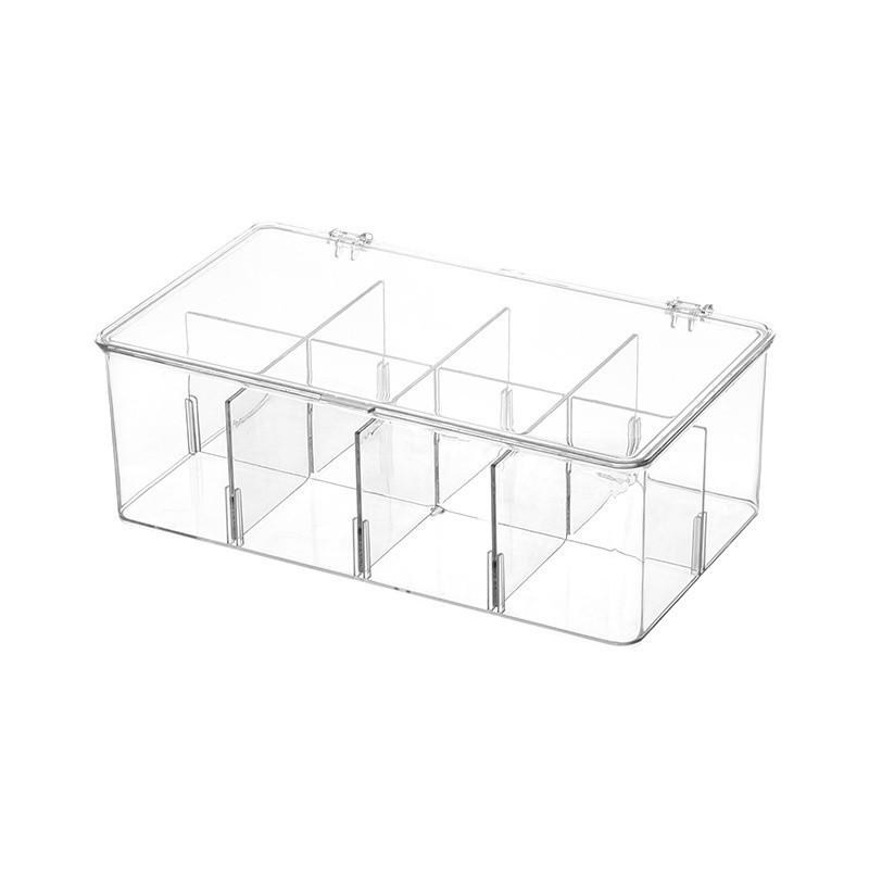 コスメ収納ボックス フラップ式 卓上 8分割 防塵 密閉 寝室 デスク 整理 小物入れ PET製 シンプル 無地