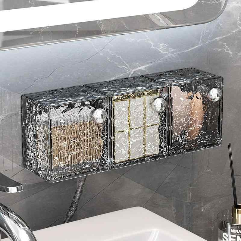 小物入れ 壁掛け 化粧コットン 綿棒 リップ収納 ボックス 透明 浴室 洗面所 整理