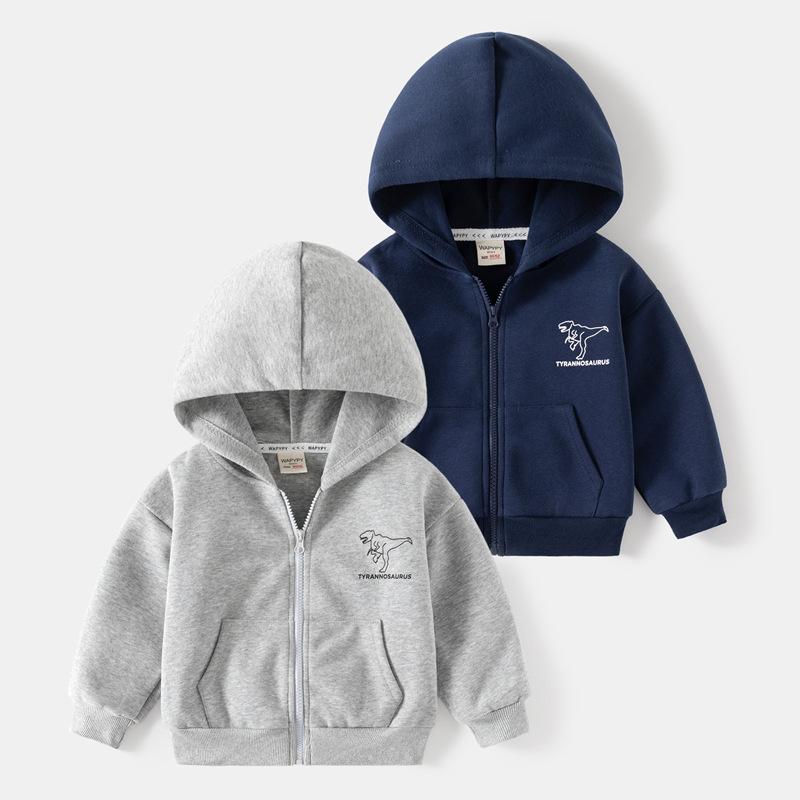 Other - キッズパーカー 男の子 子供服 長袖 ジップアップ 恐竜モチーフ フード付き トップス ボーイズ スウェット 春秋 綿混紡 普段着 グレー 紺色