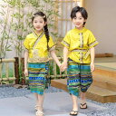 キッズ ダンス衣装 民族衣装 子供 苗族 彝族 傣族 土家族 佤族 ポリエステル 夏 セットアップ 男の子 女の子 90cm 100...