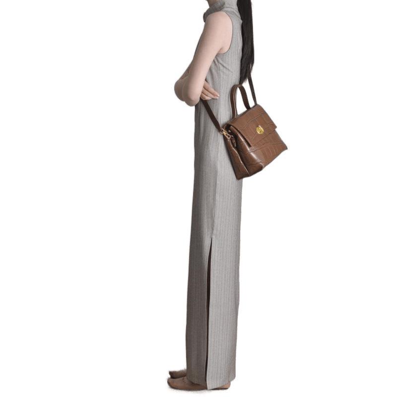 チャイナドレス レディース ワンピース グレー Aライン ノースリーブ レトロ 文芸復古 若い女性向け マカロンカラー 通勤着 リラックス