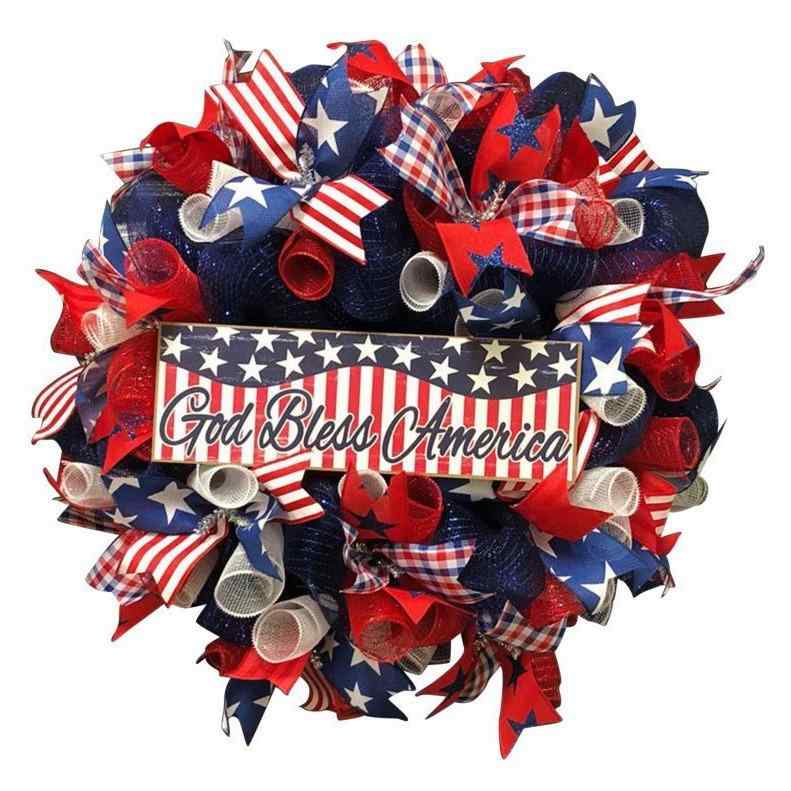 花輪 ドアリース 独立記念日 USA アメリカ 国旗柄 ホームパーティー 飾り付け 布製 吊り下げ飾り 雑貨