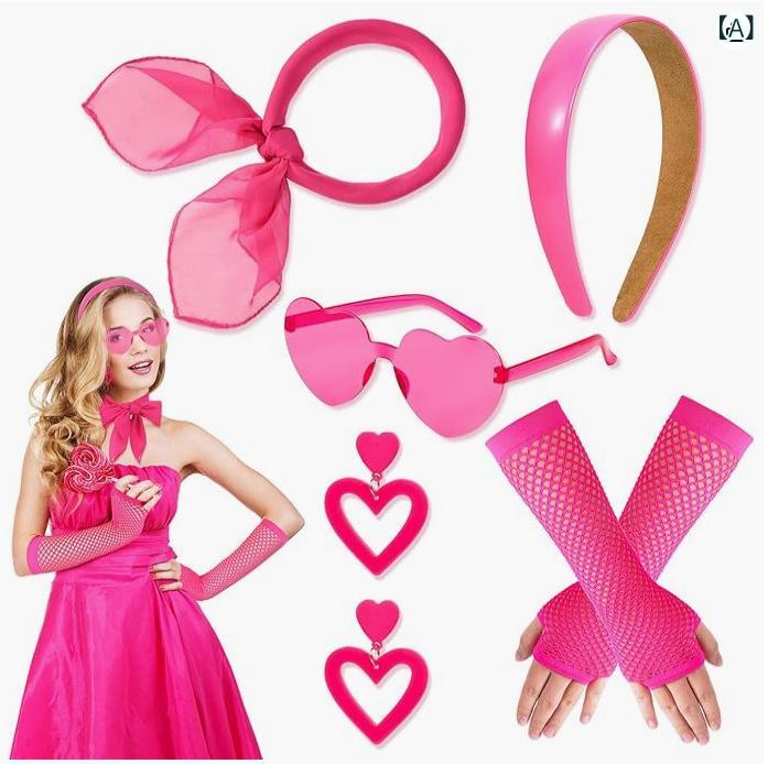 コスプレ衣装 レディース ピンク バービー パーティー シルク スカーフ メガネ ピンク色 カチューシャ ..