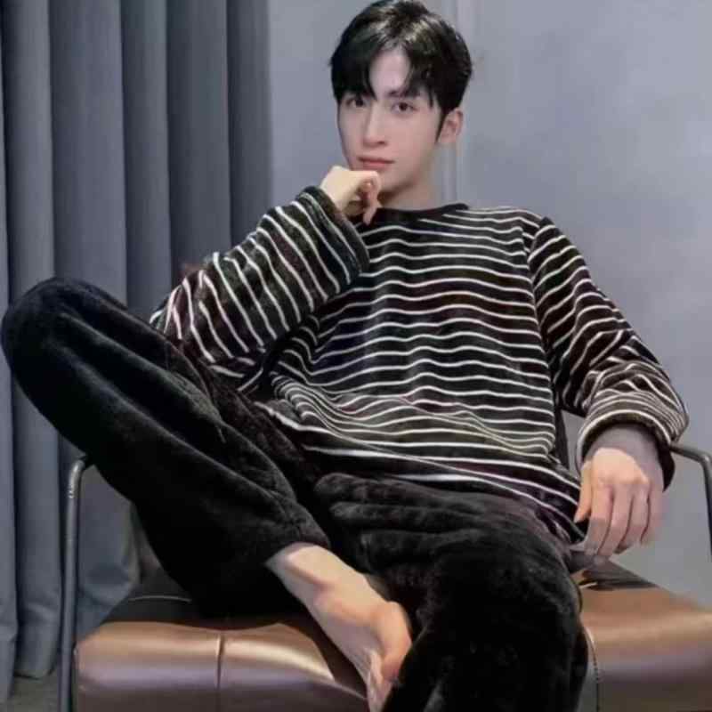 パジャマ メンズ 男性用 フランネル 上下セット 長袖 長ズボン 部屋着 ルームウェア 寝巻き 寝間着 普段使い 快適 暖かい 秋冬