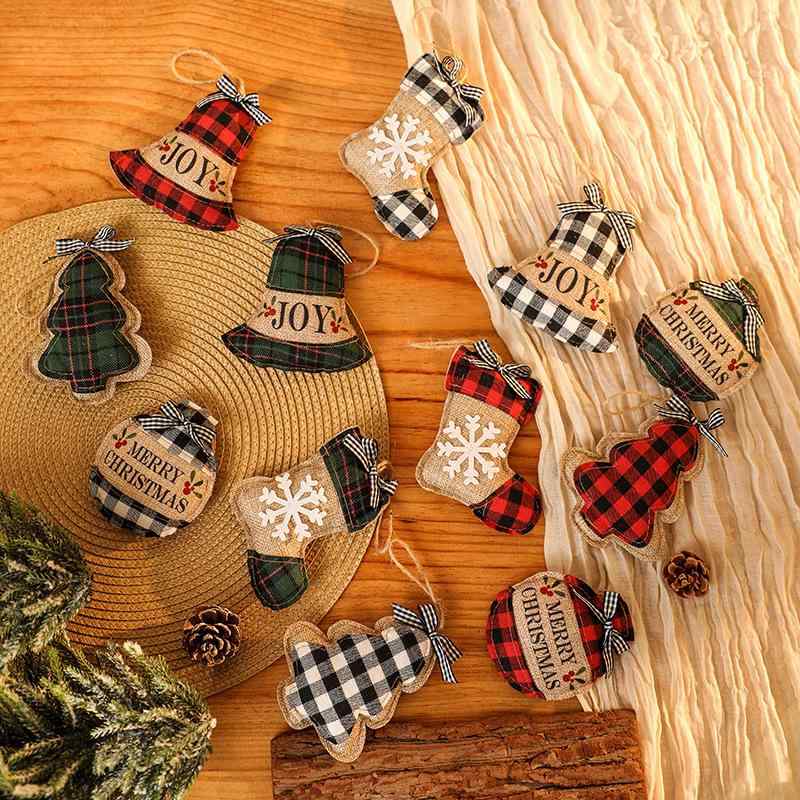 クリスマス雑貨 レディース メンズ 麻布 チェック柄 クリスマスソックス クリスマスツリー オーナメント 飾り付け デコレーション ガーデニング 雑貨 4点セッ...