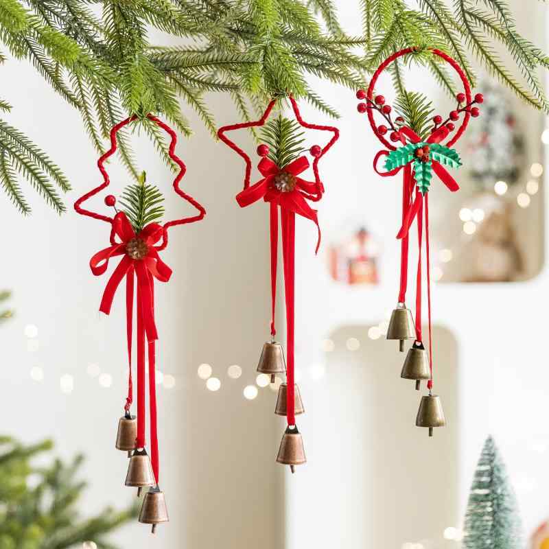 クリスマス オーナメント ベル ドア掛け 車 デコレーション 赤 星 リボン アンティーク ベル クリスマ..