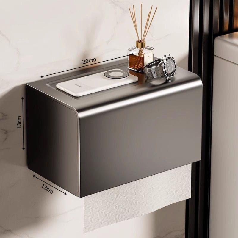 トイレットペーパーホルダー 壁掛け式 ロールペーパー ボックス 多用途 防水 穴あけ不要 スペースアルミ製 収納棚 20cm 抽取式ペーパー 洁白