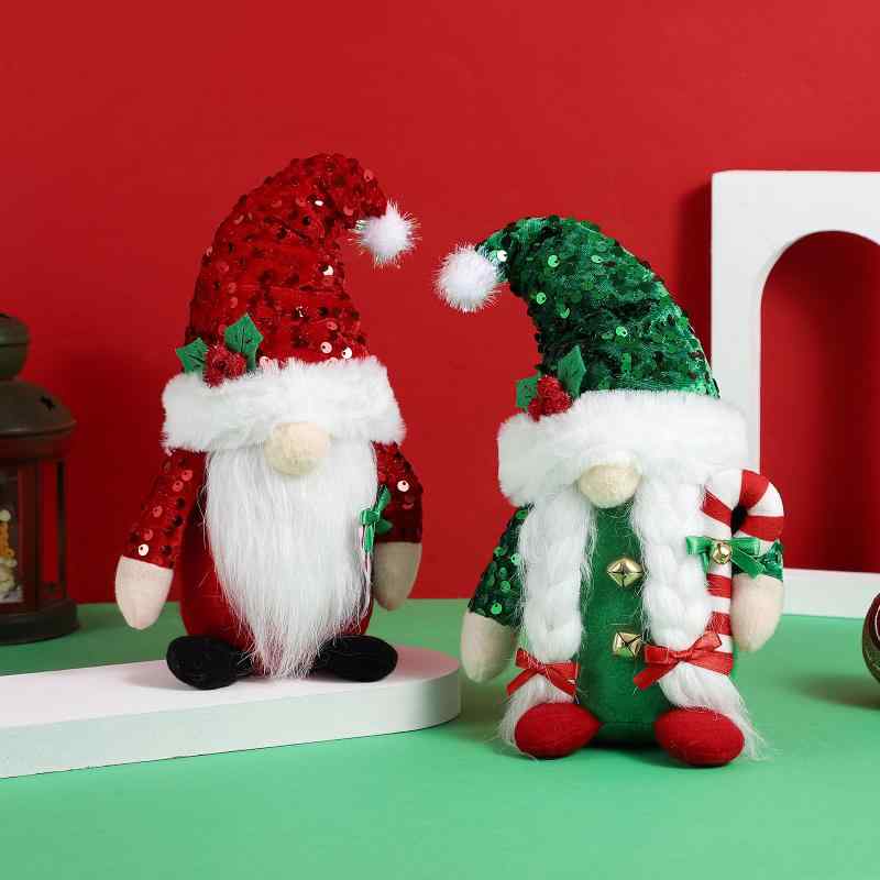 クリスマス ぬいぐるみ 赤色 緑色 スパンコール 帽子 ノーム人形 クリスマス装飾 ポリエステル ビジネ..