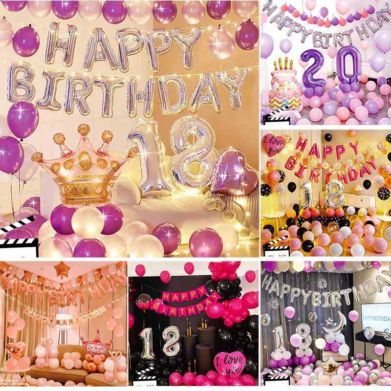 Balloon - 風船 バルーン パーティー デコレーション セット 18歳 成人式 男の子 女の子 誕生日 背景 壁 紫色 ブルー ブラック メタリックカラー