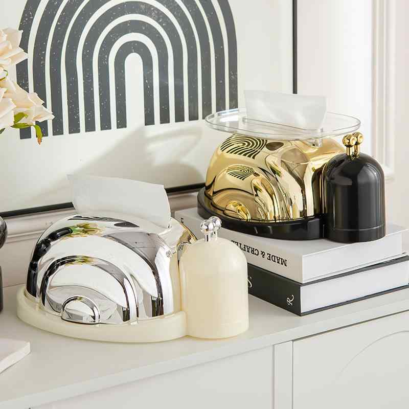 ティッシュボックス レディース 爪楊枝入れ一体型 プラスチック製 多用途 銀色