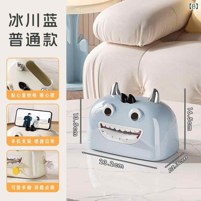 ティッシュボックス 家庭用 多機能 卓上収納 寝室 ベッドサイド リビング かわいい モンスター 奶油風 ..