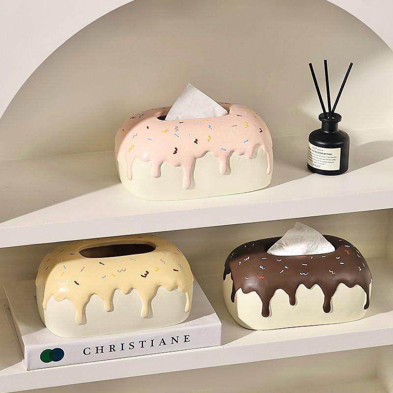 ティッシュボックス かわいい ケーキ クリーム風 セラミック 卓上 収納 ケース ピンク イエロー ブラッ..