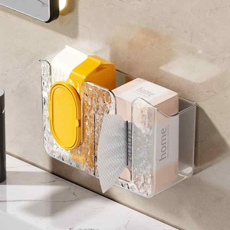 ティッシュケース 壁掛けタイプ 穴あけ不要 洗面所 トイレ 収納ボックス ペーパータオル ウェットティ..