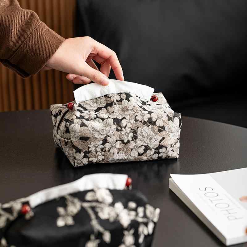 ティッシュカバー 布製ティッシュボックス 新中式 茶道 リビングルーム 家庭用 防塵 白梅 薔薇 ローズ