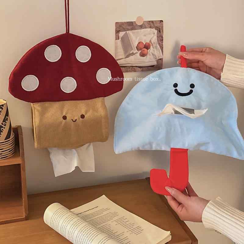 ティッシュケース かわいい レディース ぬいぐるみ キノコ 傘 壁掛け 吊り下げ 車用 部屋 リビング 寝室 洗面所 2
