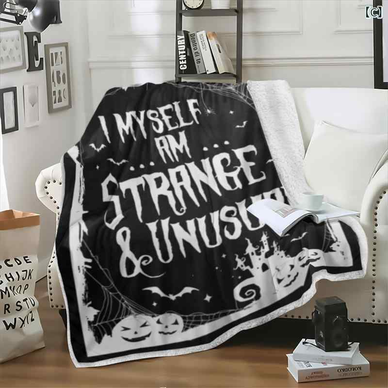 毛布 ハロウィン 魔女 南瓜 柄 プリント ブランケット ひざ掛け 子供 大人 ポリエステル 秋冬 あったか 美式
