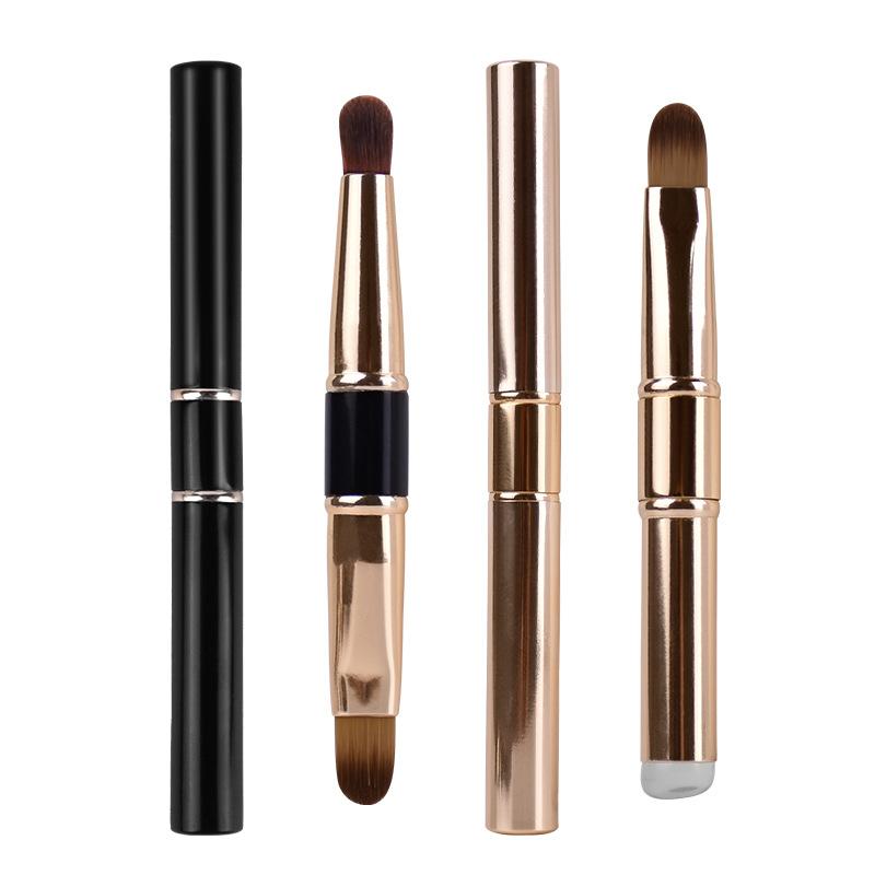 メイクブラシ レディース 初心者向け 携帯用 ダブルヘッド リップブラシ アイブロウブラシ 人工繊維 ブ..