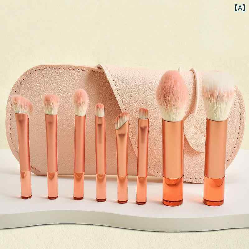 メイクブラシ レディース 初心者向け 8本セット 携帯用 フェイスブラシ チークブラシ 人工繊維 ピンク系 短柄 旅行 普段使い