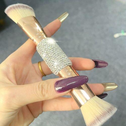 メイクブラシ ダブルヘッド ファンデーションブラシ チークブラシ 尼ロン 散粉ブラシ 白 ジルコニア