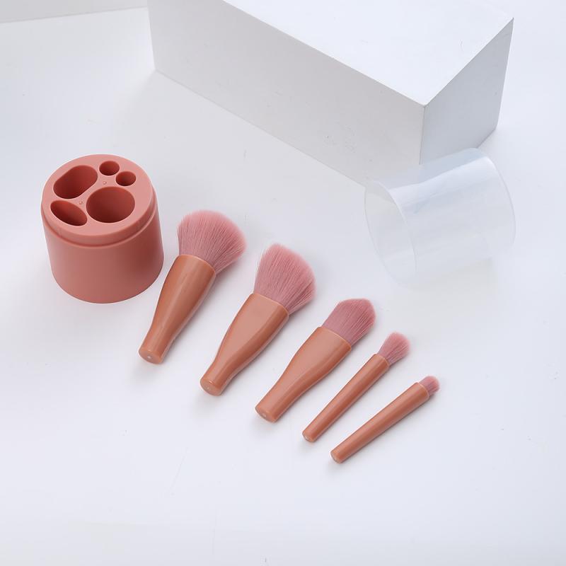 メイクブラシ レディース 5本セット 携帯用 収納ケース付き フェイスブラシ アイシャドウブラシ 人工毛 ピンク系