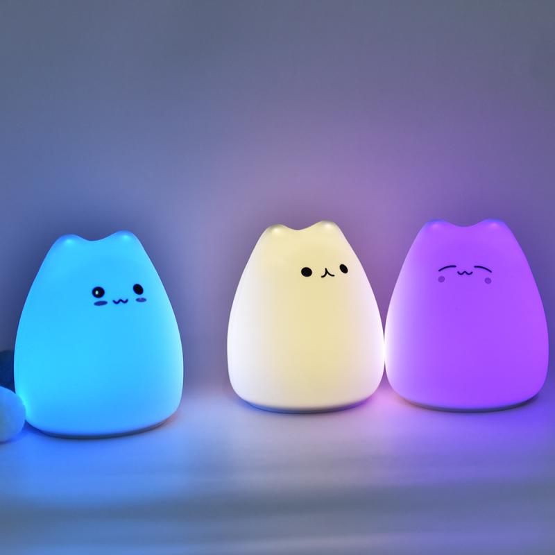 兰花灯 - ライト 子供部屋用 かわいい猫 シリコン製 ナイトライト 七色 変化 寝室 ベッドサイド 雰囲気 中華風 誕生日 記念日