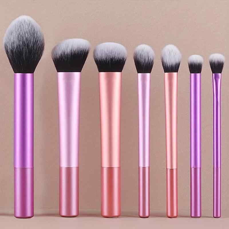 メイクブラシ 7本セット フェイスブラシ アイシャドウブラシ チークブラシ パウダーブラシ アルミ製 多..