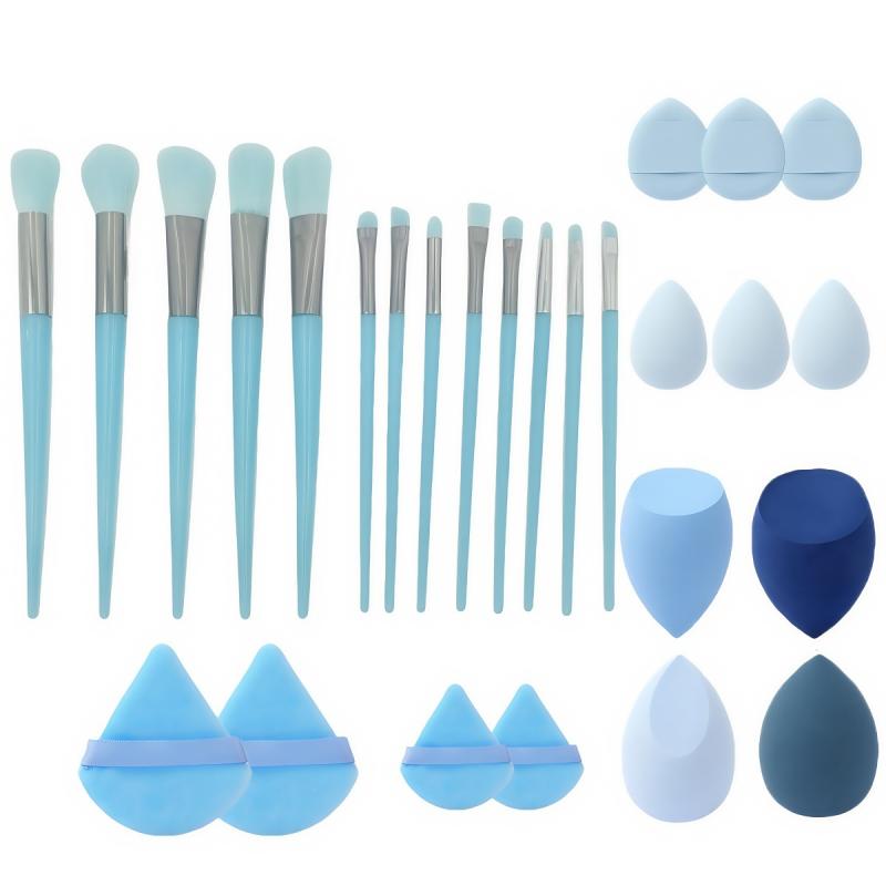 メイクブラシ セット 27本 蛍光色 パフ スポンジ ツール 組み合わせ ナイロン 携帯用