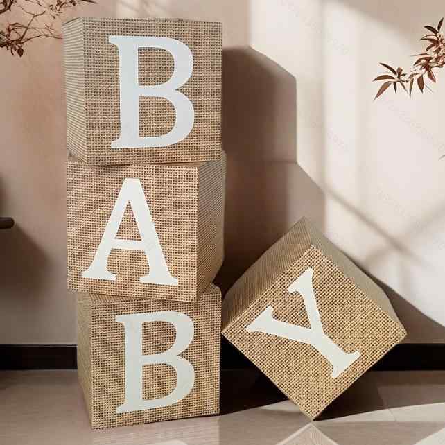 パーティーグッズ ベビー 誕生日会 デコレーション 紙製 麻布風 baby サプライズボックス 飾り付け 30cm
