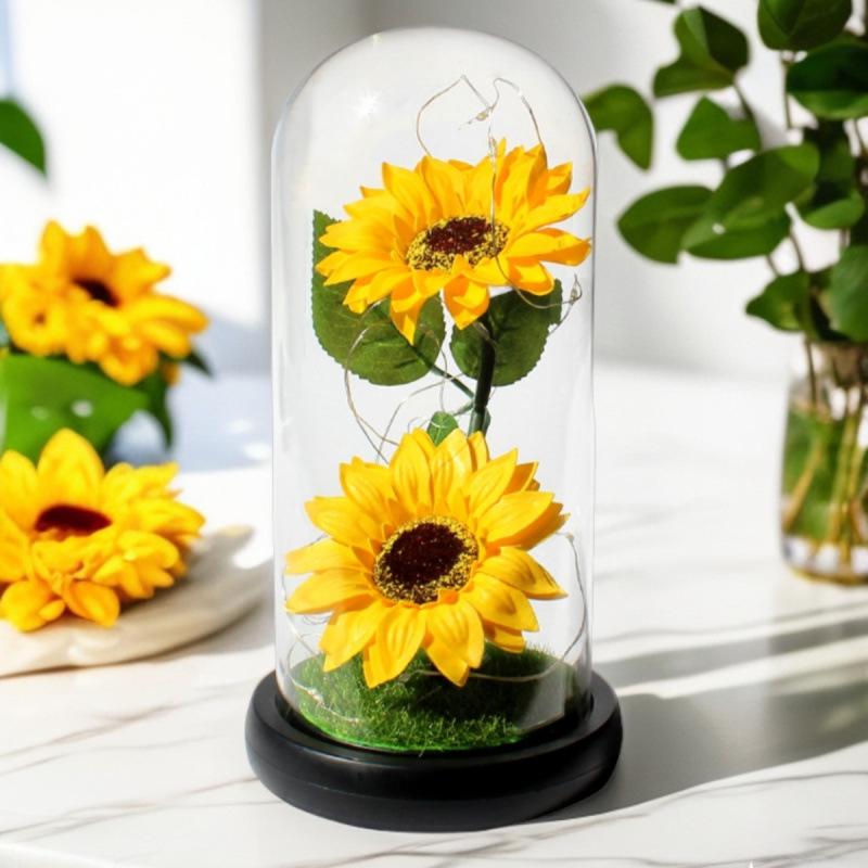 花束 先生 友達 女友達 誕生日 ギフト 夜間照明 卒業式 満天星 ヒマワリ プリザーブドフラワー ライト