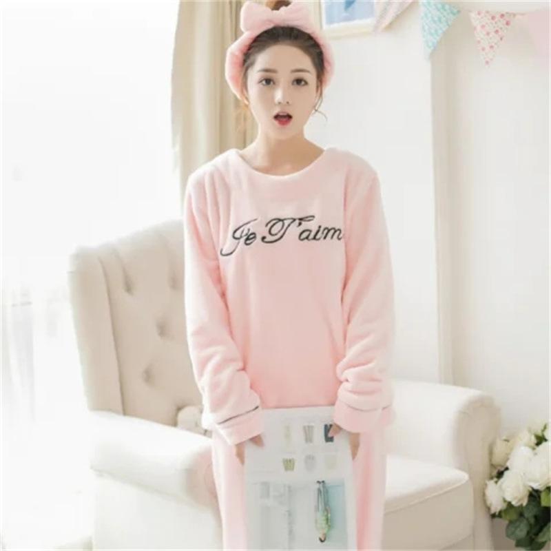 パジャマ レディース ルームウェア 上下セット 珊瑚フリース あったか 厚手 フランネル 長袖 長ズボン ラウンドネック 秋冬 部屋着 寝間着 711 ホワイト ブルー ピンク系 スイカレッド