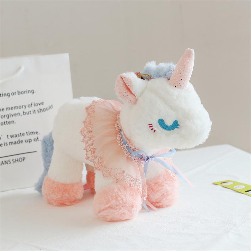 ぬいぐるみ バッグ 子供用 斜めがけ バッグ かわいい 動物 ユニコーン ホワイト ポリエステル 携帯電話ポケット付き(x3)