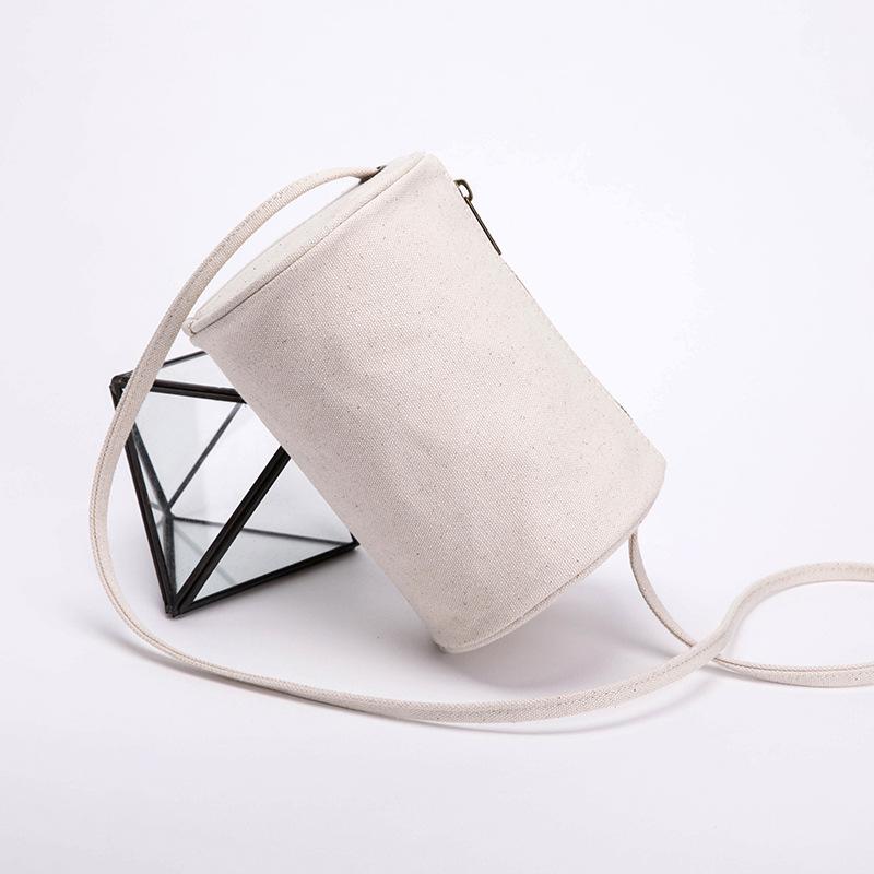 Shoulder Bags - ショルダーバッグ レディース キャンバス 斜めがけ 韓国風 バケツ型 無地 かわいい ミニ バッグ コットン ブラック 生成り