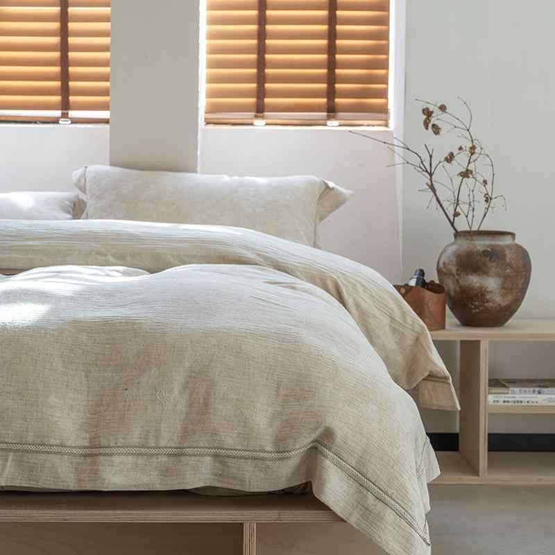 布団カバーセット A類 亜麻 リネン コットン ベッドシーツ 4点セット 和風 花柄 ベッド用品 寝具 1.5m ..