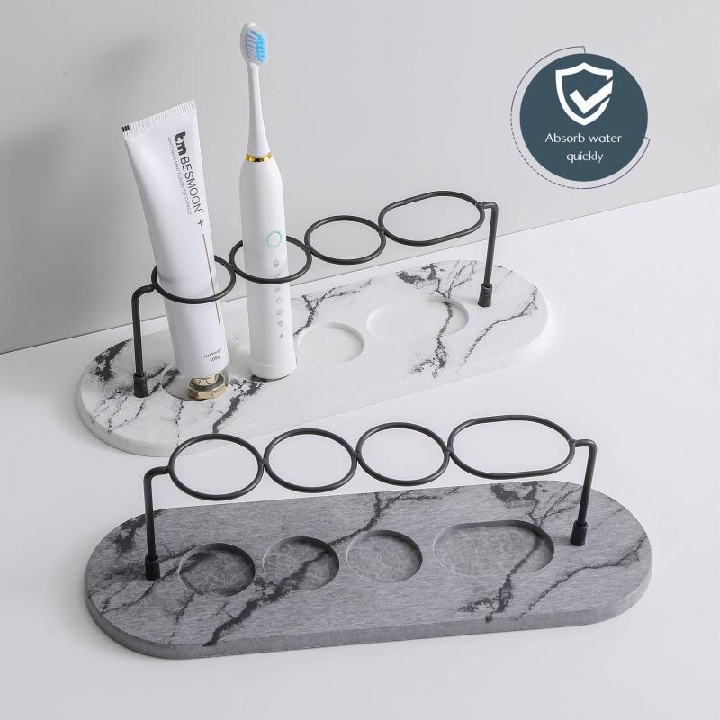 洗面台マット 珪藻土 乾燥マット 電動歯ブラシホルダー 置き型 防水 洗面台 吸水マット コースター 白..