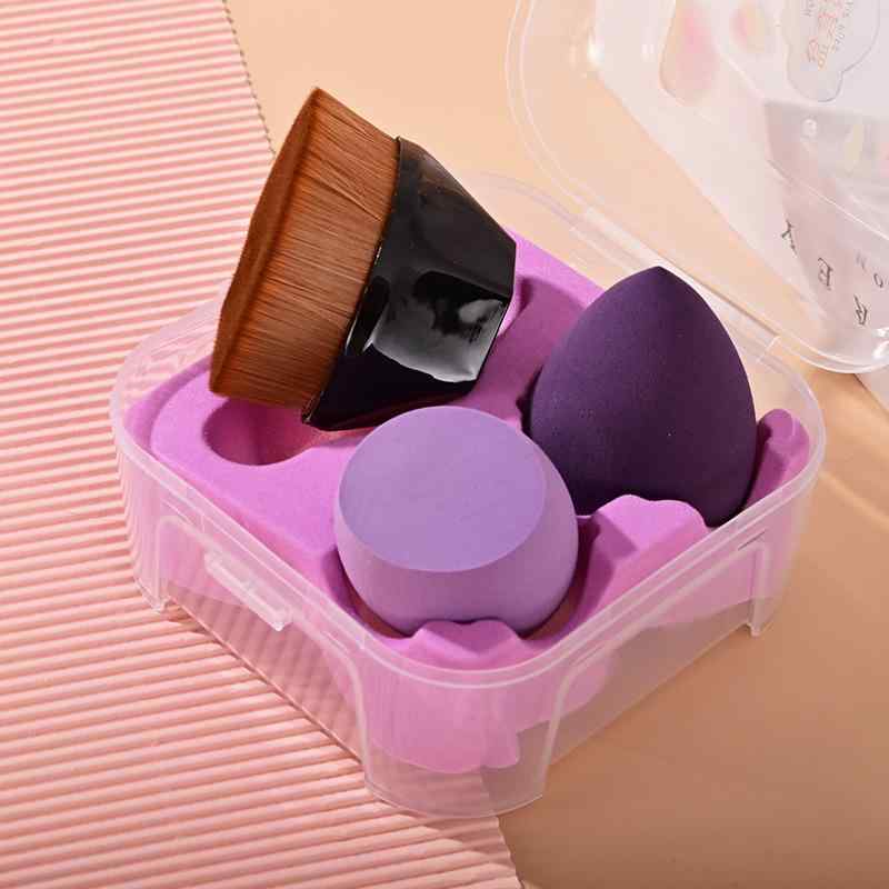 メイクブラシ 美容パフ 55号 花びら型 チークブラシ ファンデーションブラシ 斜めカット パウダーパフ クッションパフ スポンジ 乾湿両用 3個セット