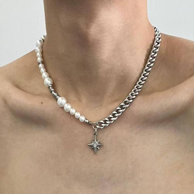 ネックレス 男女兼用 パール スター 幾何学模様 チタン鋼 ペンダント アレルギー対応 エレガント おしゃれ 個性的 トレンド アクセサリー(4)