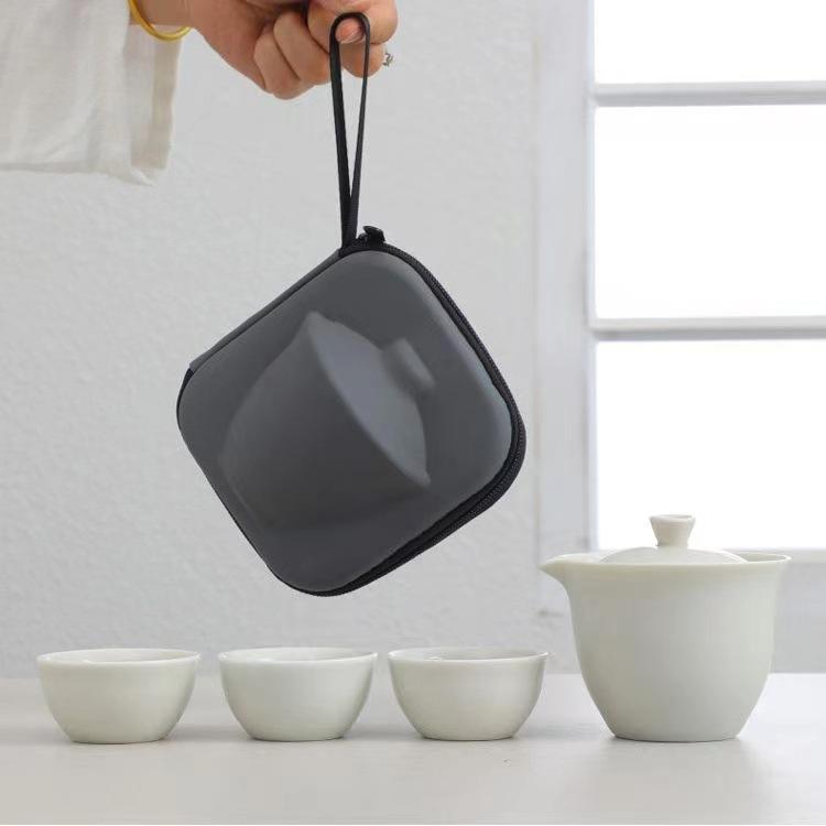 Outdoor - 茶器 レディース ポータブル 旅行 茶器セット 陶器 急須 湯呑み 3点セット アウトドア 収納バッグ付き コンパクト ティーセット