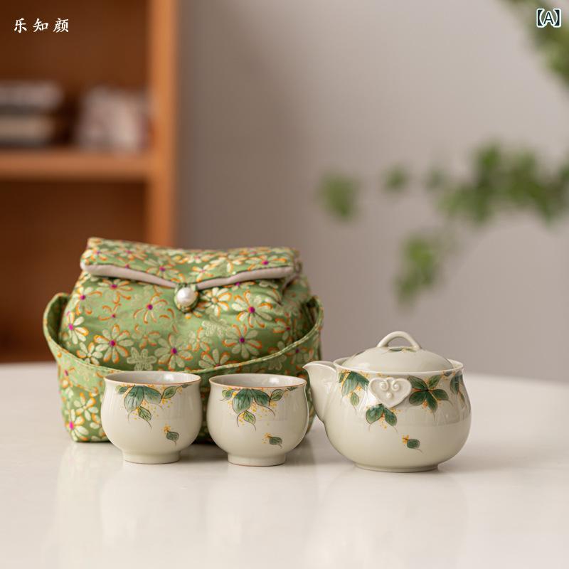 茶器 桂花 手描き ポータブル ティーセット 陶瓷 功夫茶 茶壺 セット 手持ち 茶杯