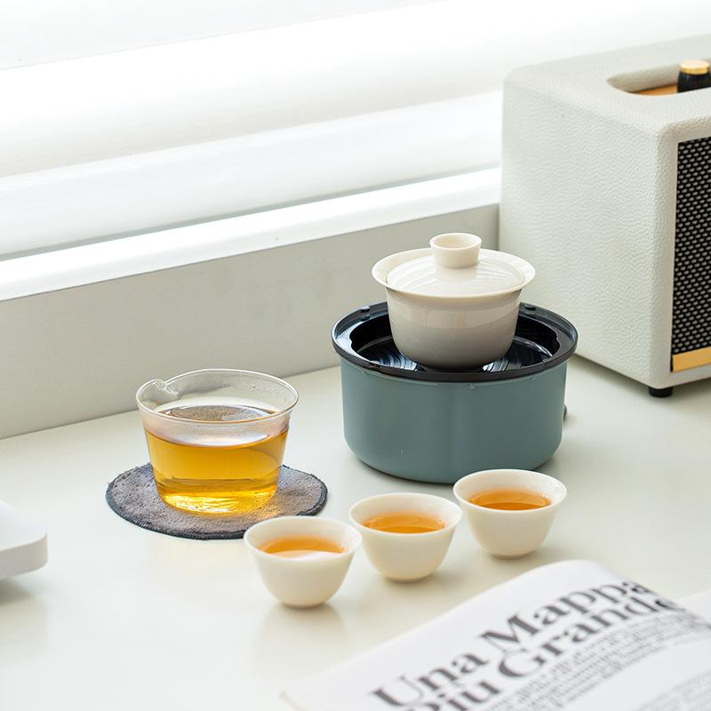 茶器 中華風 アウトドア 携帯式 茶器セット 収納ケース付き 陶磁器 茶器セット