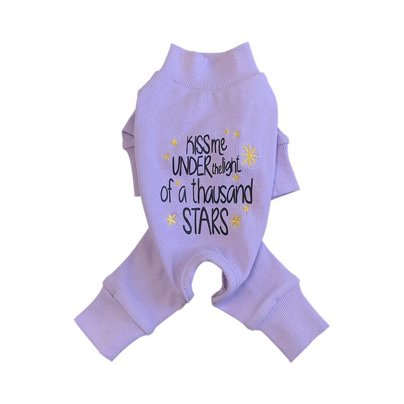 ペット服 秋冬 ペット 刺繡 四脚 カバーオール 綿 かわいい 犬 服 ブルー イエロー レッド ピンク