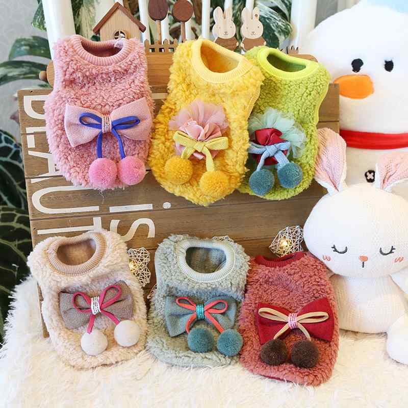 ドッグウェア 犬 猫用 タンクトップ かわいい リボン フリース 超小型犬 小型犬 子犬 子猫 服 果グリー..