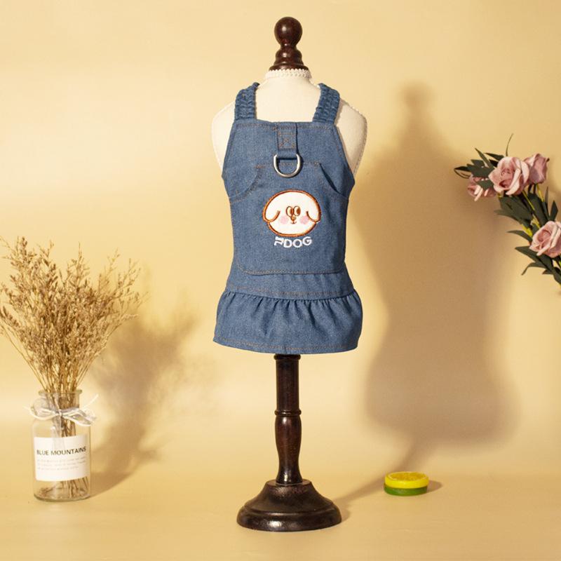 犬 服 猫 デニム オーバーオール スカート かわいい ドッグ ウェア 春夏 散歩着 ペット 服 浅ブルー 深ブルー