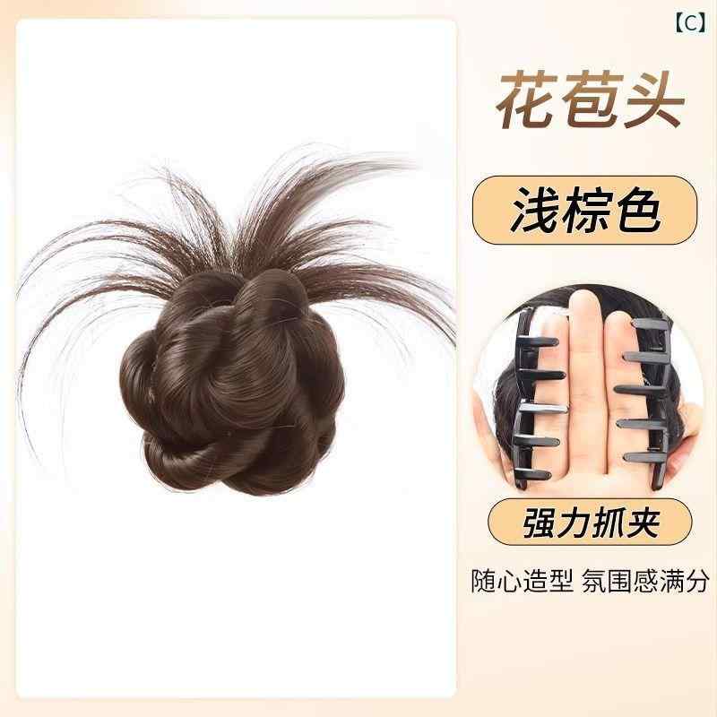 ヘアアクセサリー レディース 付け毛 お団子ウィッグ シュシュ式 ポイントウィッグ まとめ髪 簡単 自然 ふわふわ 棕色 黒 セット